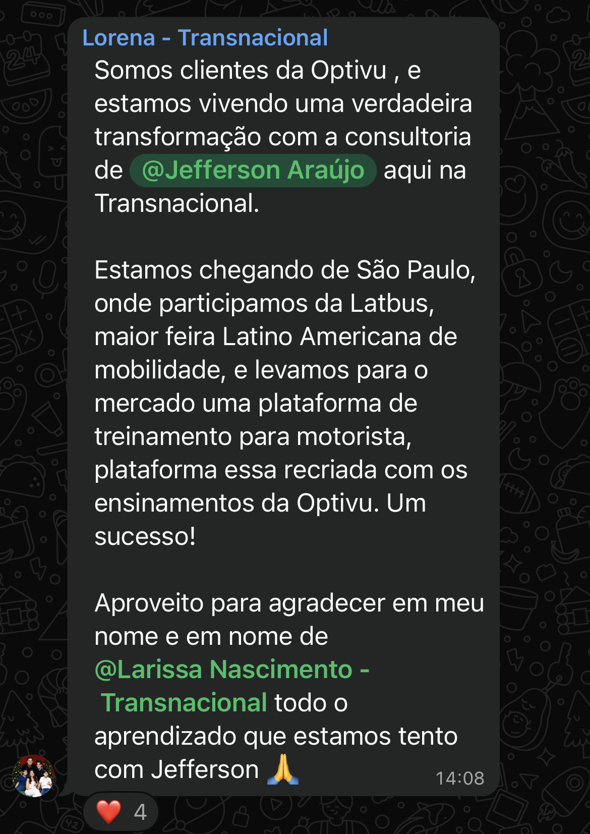 Depoimento de cliente da Transnacional sobre a consultoria da Optivu